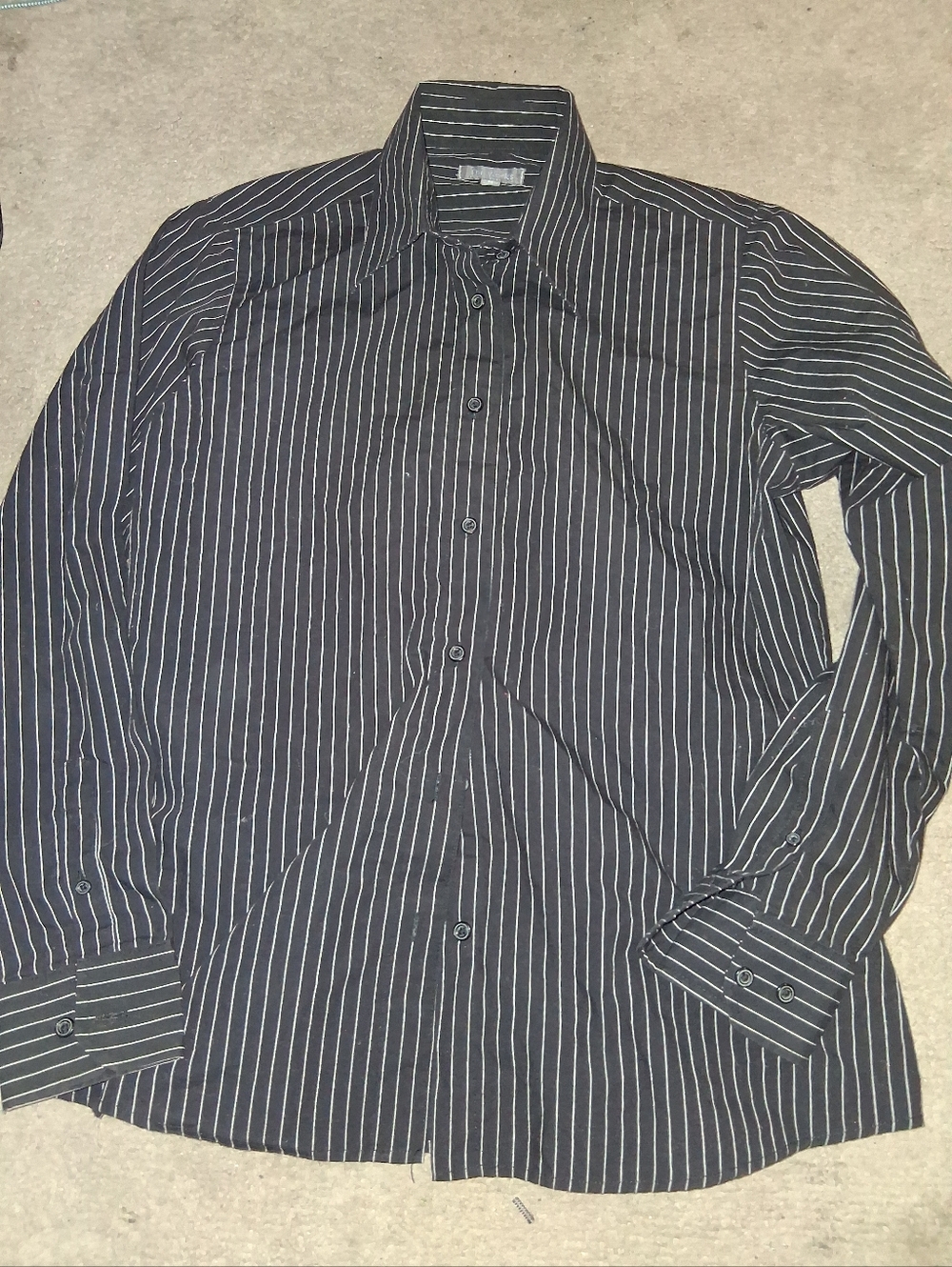 Women's Black Pinstripe Button-Down Shirt